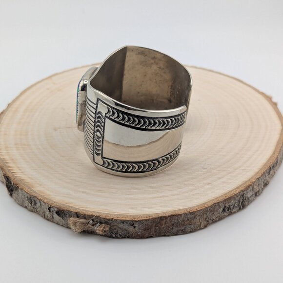 Native American Azurite Chrysocolla Cuff Nickel Silver Bracelet Southwest Sz 7** - Picture 11 of 11